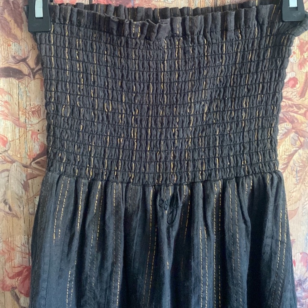 URBAN OUTFITTERS BABYDOLL DRESS BOHO BLACK GOLD STRAPLESS MINI DRESS COVERUP S M - Picture 7 of 10